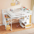Full Size Loft Bed with Desk and Shelves,Two Drawers,Storage S rcase