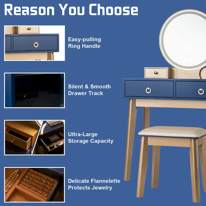 Table de maquillage coiffeuse écran tactile 3 modes d'éclairage - Voir Détails