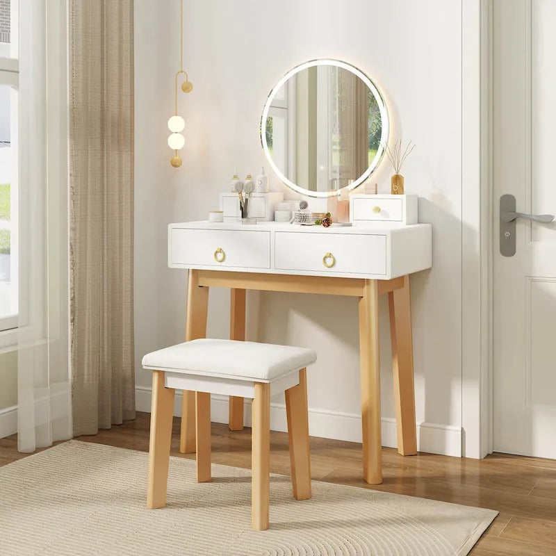 Table de maquillage coiffeuse écran tactile 3 modes d'éclairage - Voir Détails