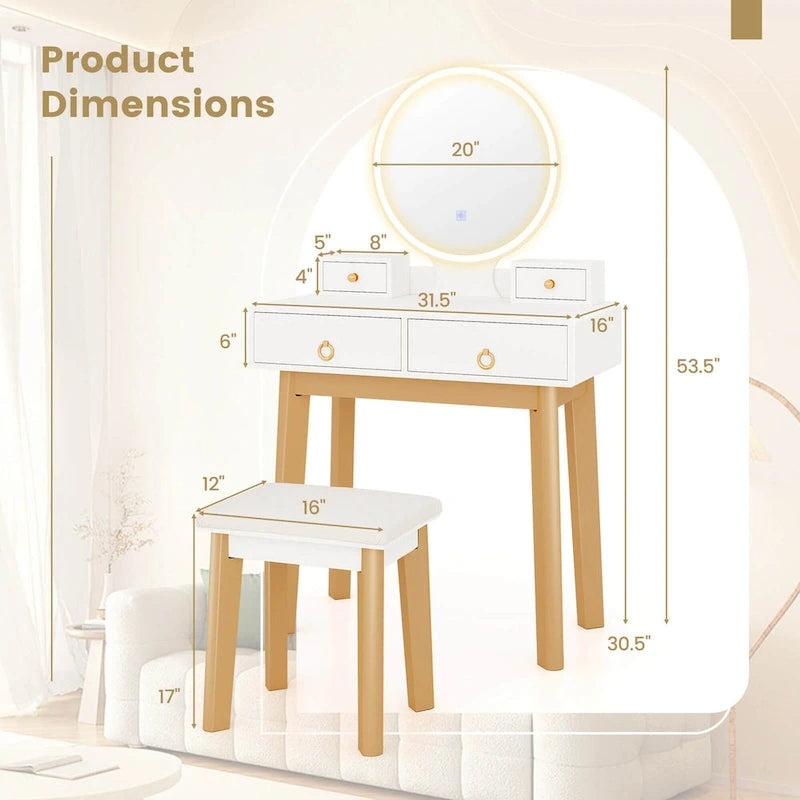 Table de maquillage coiffeuse écran tactile 3 modes d'éclairage - Voir Détails