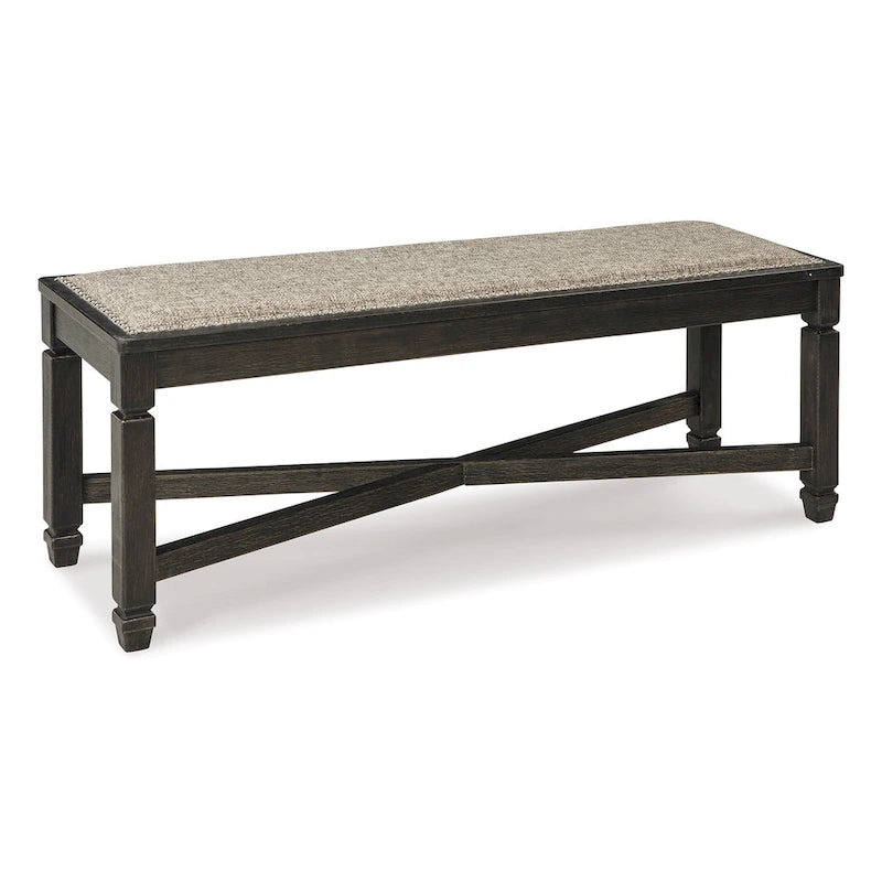   Dining Bench, X-Stretcher and Nailhead Trim, Black Wood, 50 Inch