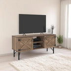 Meuble TV moderne avec 2 portes et rangements, centre de divertissement pour salon