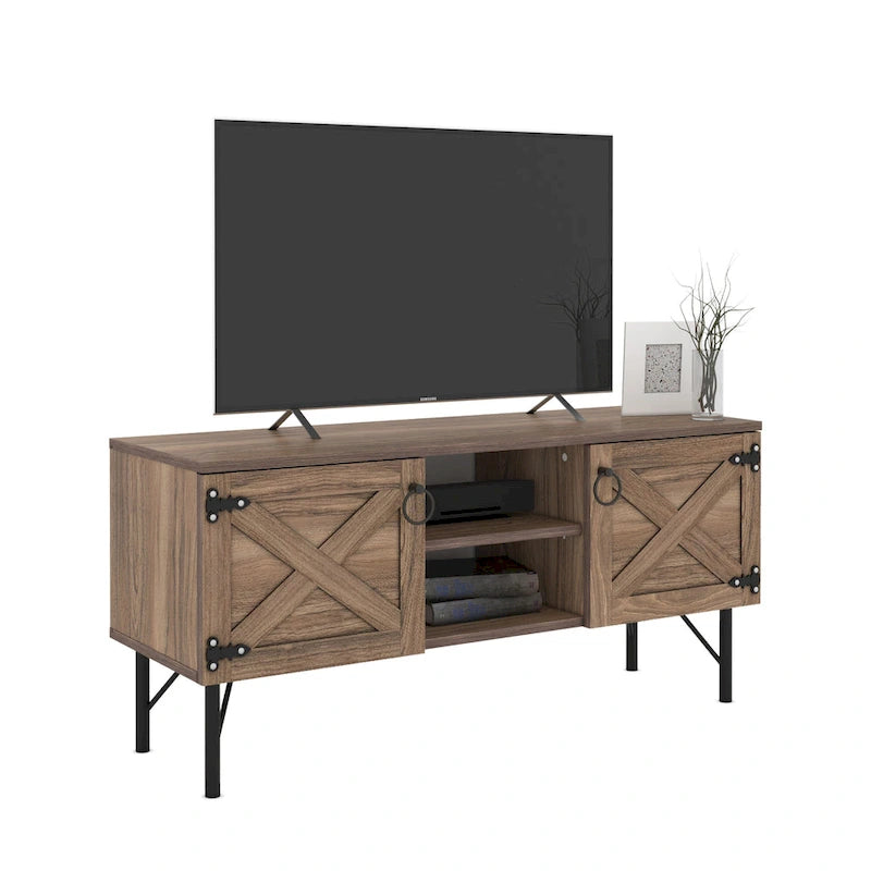 Meuble TV moderne avec 2 portes et rangements, centre de divertissement pour salon