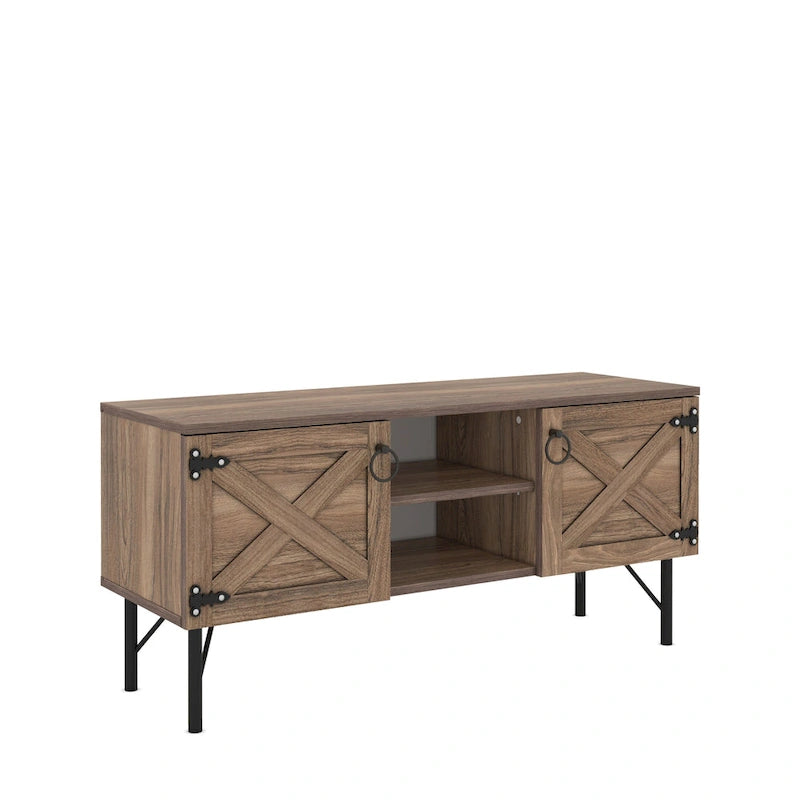 Meuble TV moderne avec 2 portes et rangements, centre de divertissement pour salon