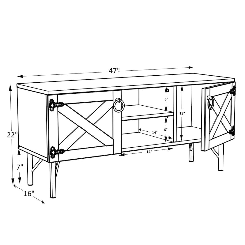 Meuble TV moderne avec 2 portes et rangements, centre de divertissement pour salon
