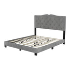 Cadre de lit rembourré Queen Size avec design riveté, lit plateforme moderne en velours avec tête de lit capitonnée, gris