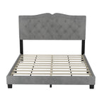 Cadre de lit rembourré Queen Size avec design riveté, lit plateforme moderne en velours avec tête de lit capitonnée, gris