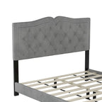 Cadre de lit rembourré Queen Size avec design riveté, lit plateforme moderne en velours avec tête de lit capitonnée, gris