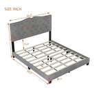 Cadre de lit rembourré Queen Size avec design riveté, lit plateforme moderne en velours avec tête de lit capitonnée, gris