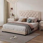 Cadre de lit rembourré Queen Size avec design riveté, lit plateforme moderne en velours avec tête de lit capitonnée, gris