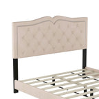 Cadre de lit rembourré Queen Size avec design riveté, lit plateforme moderne en velours avec tête de lit capitonnée, gris