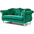   68 in. Velvet Chesterfield Loveseat with 2-Throw Pillow - 68L x 35W x 34H