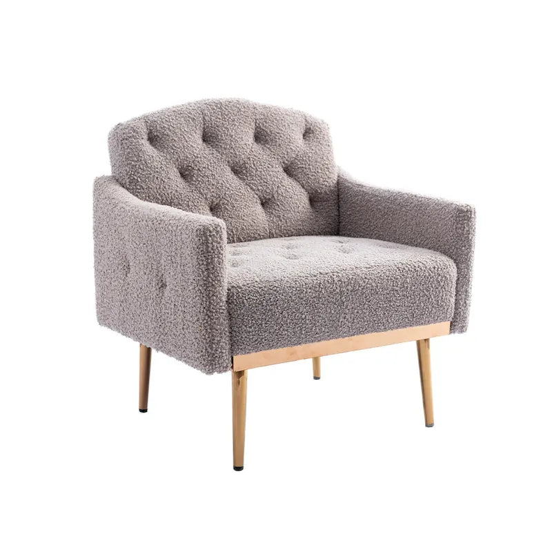 Fauteuil d'appoint capitonné en tissu Teddy avec pieds or rose
