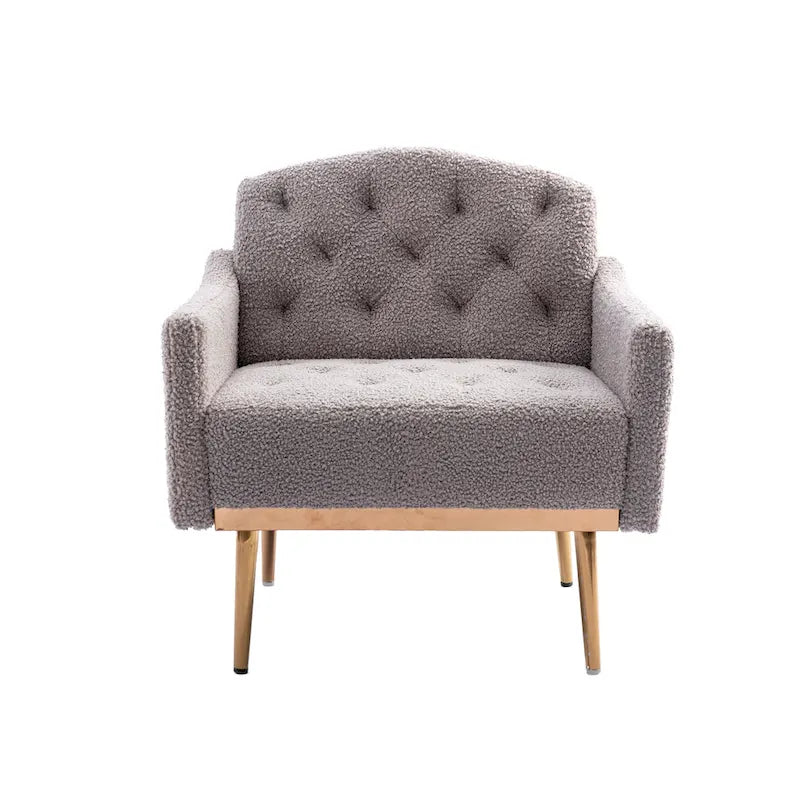 Fauteuil d'appoint capitonné en tissu Teddy avec pieds or rose