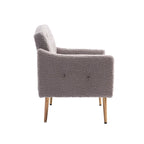 Fauteuil d'appoint capitonné en tissu Teddy avec pieds or rose