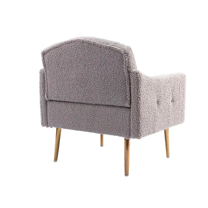 Fauteuil d'appoint capitonné en tissu Teddy avec pieds or rose