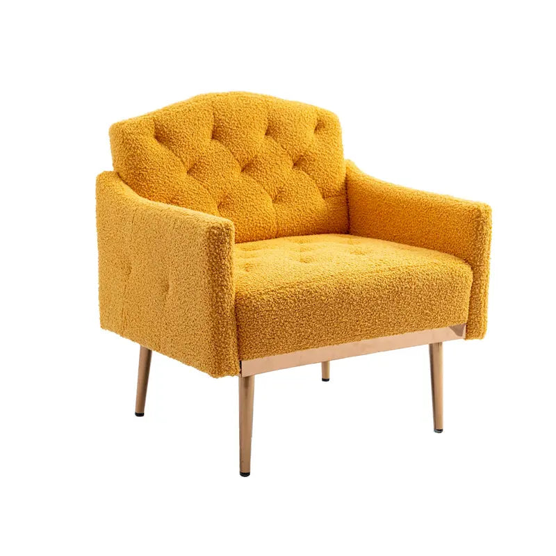 Fauteuil d'appoint capitonné en tissu Teddy avec pieds or rose