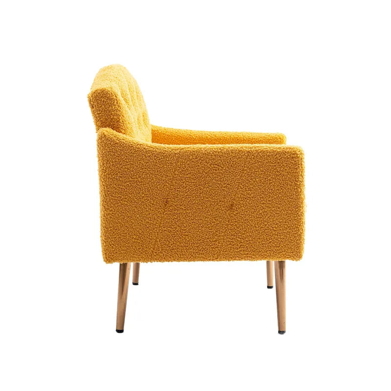 Fauteuil d'appoint capitonné en tissu Teddy avec pieds or rose