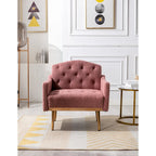Fauteuil d'appoint capitonné en tissu Teddy avec pieds or rose