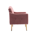 Fauteuil d'appoint capitonné en tissu Teddy avec pieds or rose