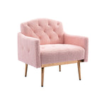 Fauteuil d'appoint capitonné en tissu Teddy avec pieds or rose