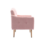 Fauteuil d'appoint capitonné en tissu Teddy avec pieds or rose