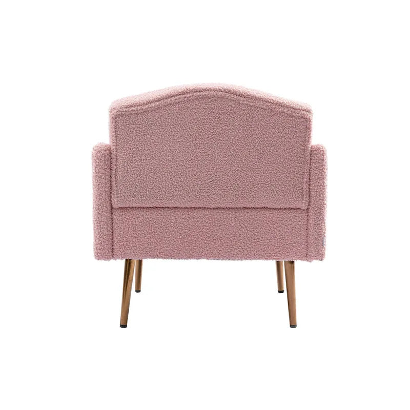 Fauteuil d'appoint capitonné en tissu Teddy avec pieds or rose