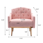 Fauteuil d'appoint capitonné en tissu Teddy avec pieds or rose