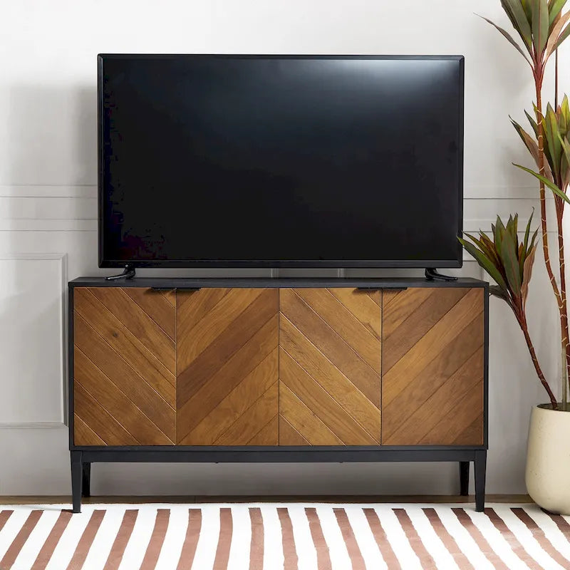Meuble TV moderne à chevrons avec étagères réglables de   - 55 pouces