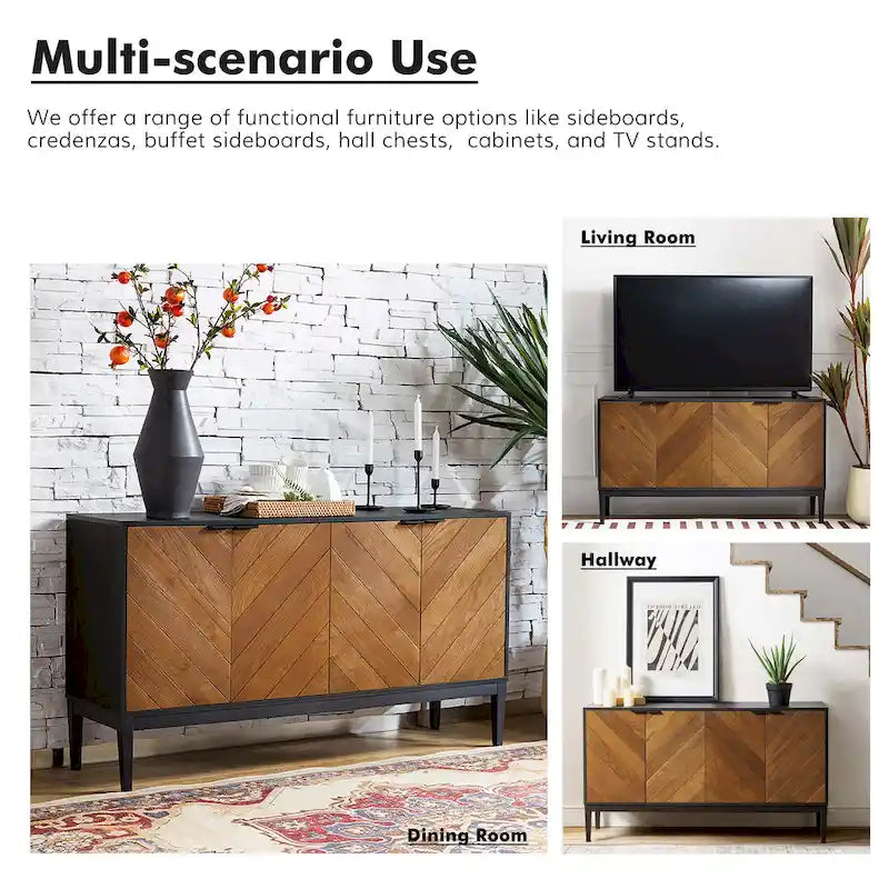 Meuble TV moderne à chevrons avec étagères réglables de   - 55 pouces