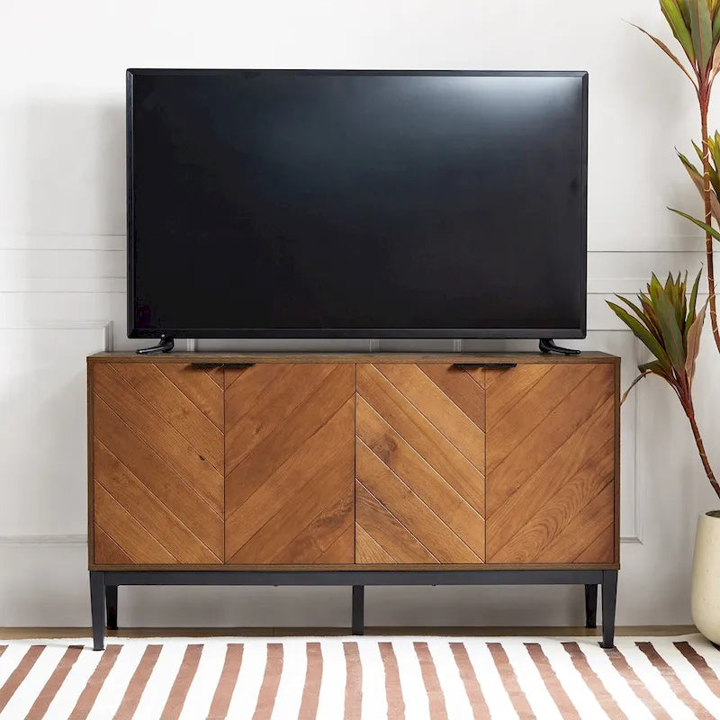 Meuble TV moderne à chevrons avec étagères réglables de   - 55 pouces
