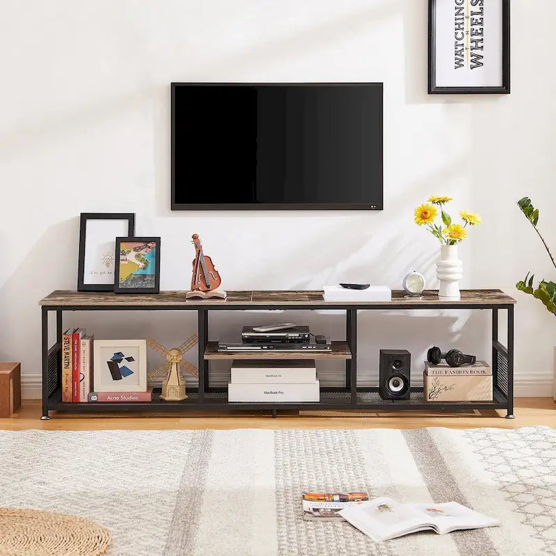   TV Stand Industrial Enter nment Center Media Console Table with Storage and Mesh Shelf for Living Room/Bedroom, Brown