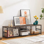 Meuble TV industriel, meuble de console multimédia avec rangement et étagère en maille pour salon/chambre, marron