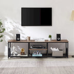 Meuble TV industriel, meuble de console multimédia avec rangement et étagère en maille pour salon/chambre, marron