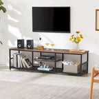 Meuble TV industriel, meuble de console multimédia avec rangement et étagère en maille pour salon/chambre, marron