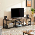 Meuble TV industriel, meuble de console multimédia avec rangement et étagère en maille pour salon/chambre, marron