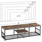 Meuble TV industriel, meuble de console multimédia avec rangement et étagère en maille pour salon/chambre, marron