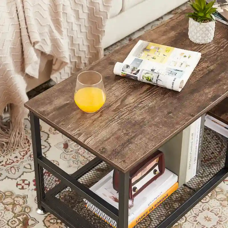 Meuble TV industriel, meuble de console multimédia avec rangement et étagère en maille pour salon/chambre, marron