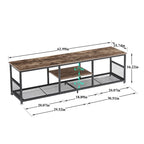 Meuble TV industriel, meuble de console multimédia avec rangement et étagère en maille pour salon/chambre, marron