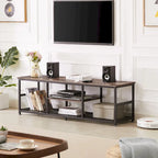 Meuble TV industriel, meuble de console multimédia avec rangement et étagère en maille pour salon/chambre, marron