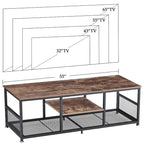Meuble TV industriel, meuble de console multimédia avec rangement et étagère en maille pour salon/chambre, marron