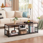 Meuble TV industriel, meuble de console multimédia avec rangement et étagère en maille pour salon/chambre, marron