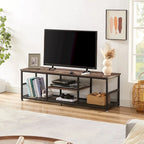 Meuble TV industriel, meuble de console multimédia avec rangement et étagère en maille pour salon/chambre, marron