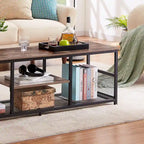 Meuble TV industriel, meuble de console multimédia avec rangement et étagère en maille pour salon/chambre, marron