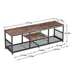 Meuble TV industriel, meuble de console multimédia avec rangement et étagère en maille pour salon/chambre, marron