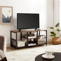 Meuble TV industriel, meuble de console multimédia avec rangement et étagère en maille pour salon/chambre, marron