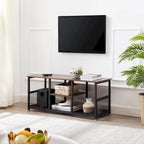 Meuble TV industriel, meuble de console multimédia avec rangement et étagère en maille pour salon/chambre, marron