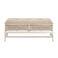 Linen Fabric Upholstered 2 Drawer Storage Bench with Tufted Seat and Ring Handles - Beige -  