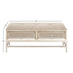 Banc de rangement 2 tiroirs en tissu de lin capitonné avec poignées anneaux - Beige -