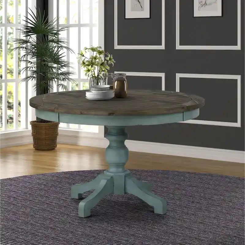   Prato Round 2-tone Blue and Brown Wood Dining Table